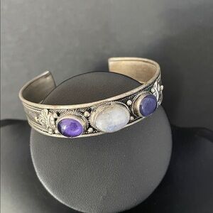 Amethyst and Moonstone Silver Cuff Bracelet